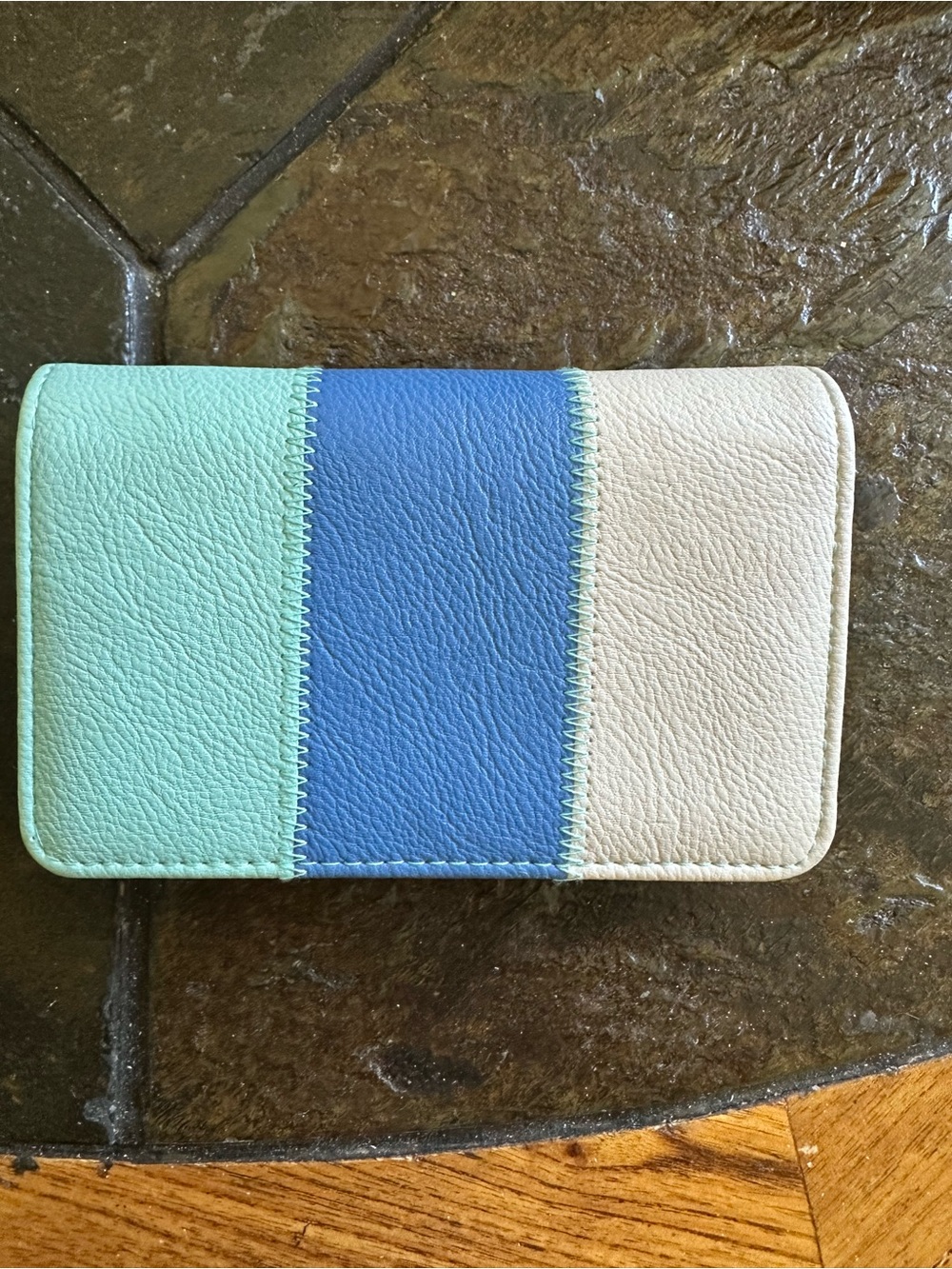 NWOT Tricolor Card Wallet - Mint, Blue & Cream